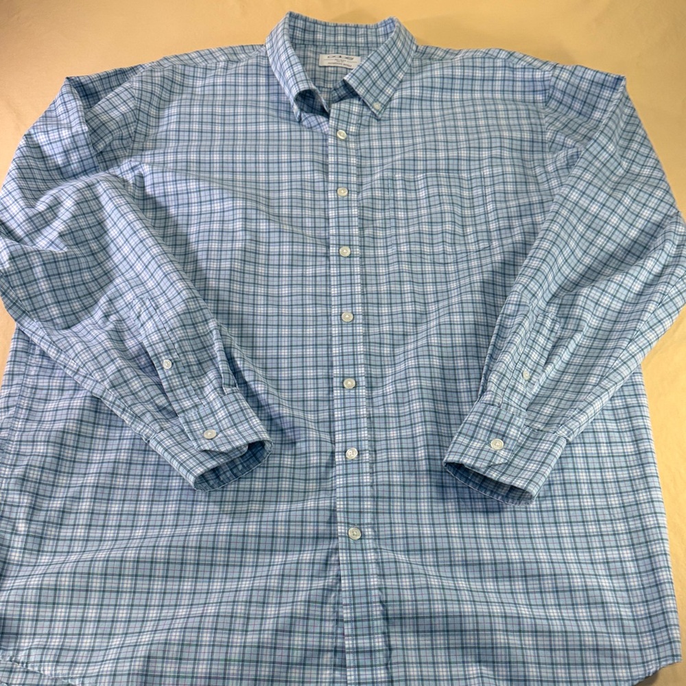 Oobe men’s shirt, long sleeve button down blue plaid, casual size extra large